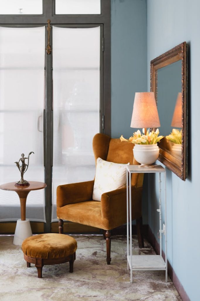 A cozy and stylish seating area in a heritage hotel with elegant decor in Bikaner, India.